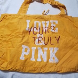 Reversible Victoria Secret PINK Yellow Gold and Pink Polka Dot Tote Beach Bag